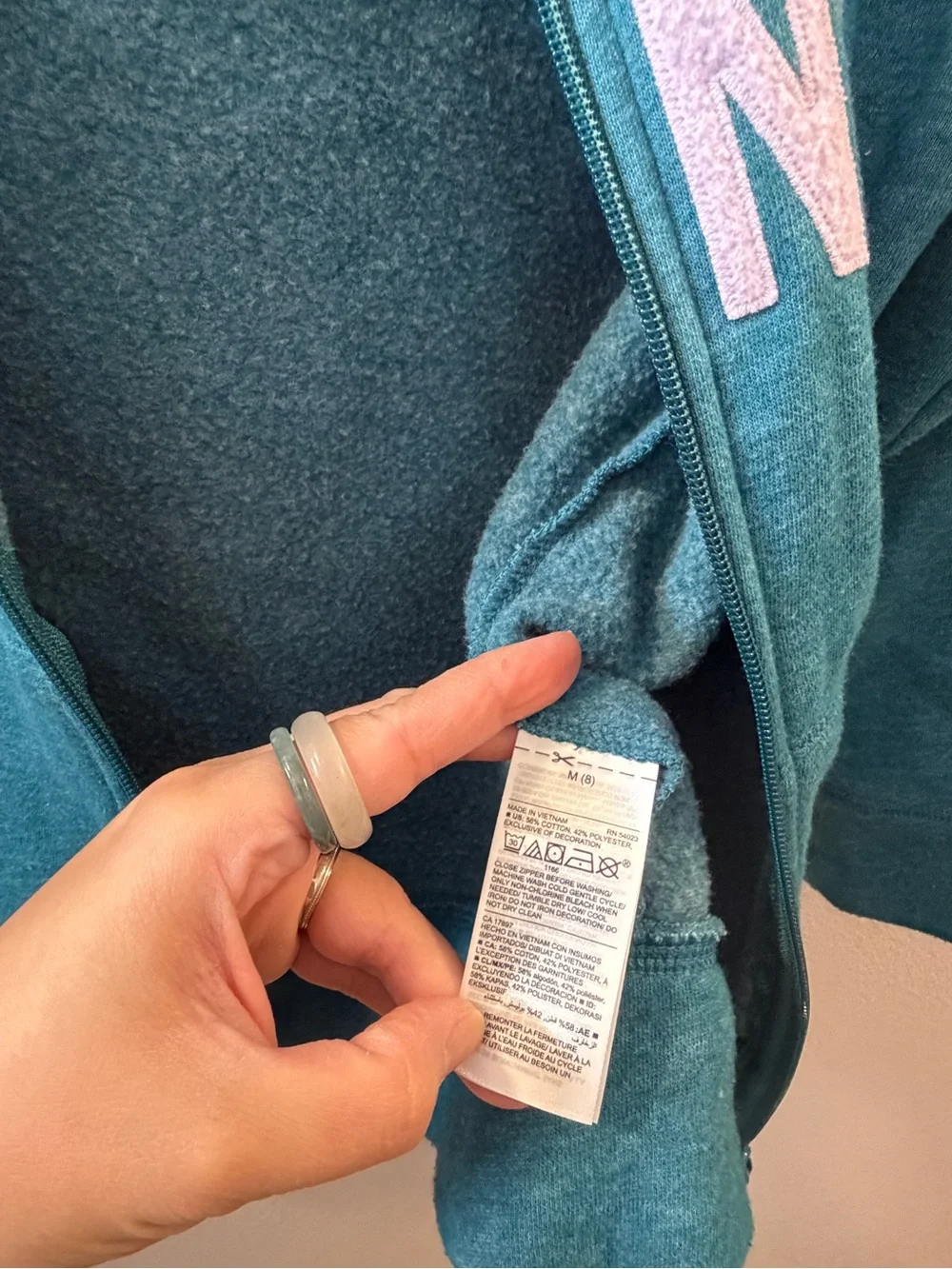 Old Navy Teal Zip-Up Hooded Sweatshirt with Pink Logo